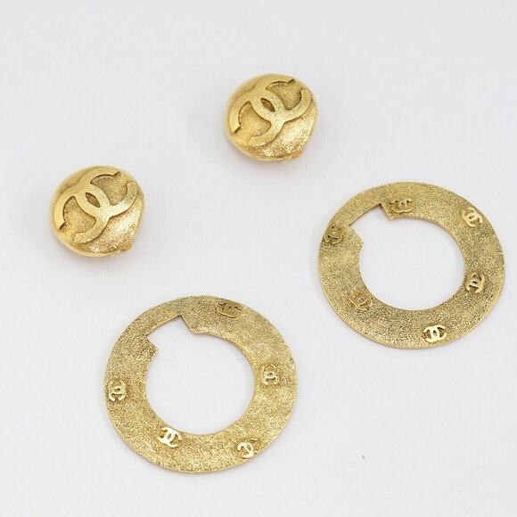 CHANEL CC logos Hoop 2 way Dangle Earrings Gold Tone 29 Auth w/Box #19000 - Picture 4 of 8